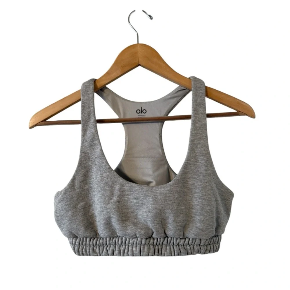ALO Yoga Scoop Neck Gray Sweatshirt Sports Bra Tank Top